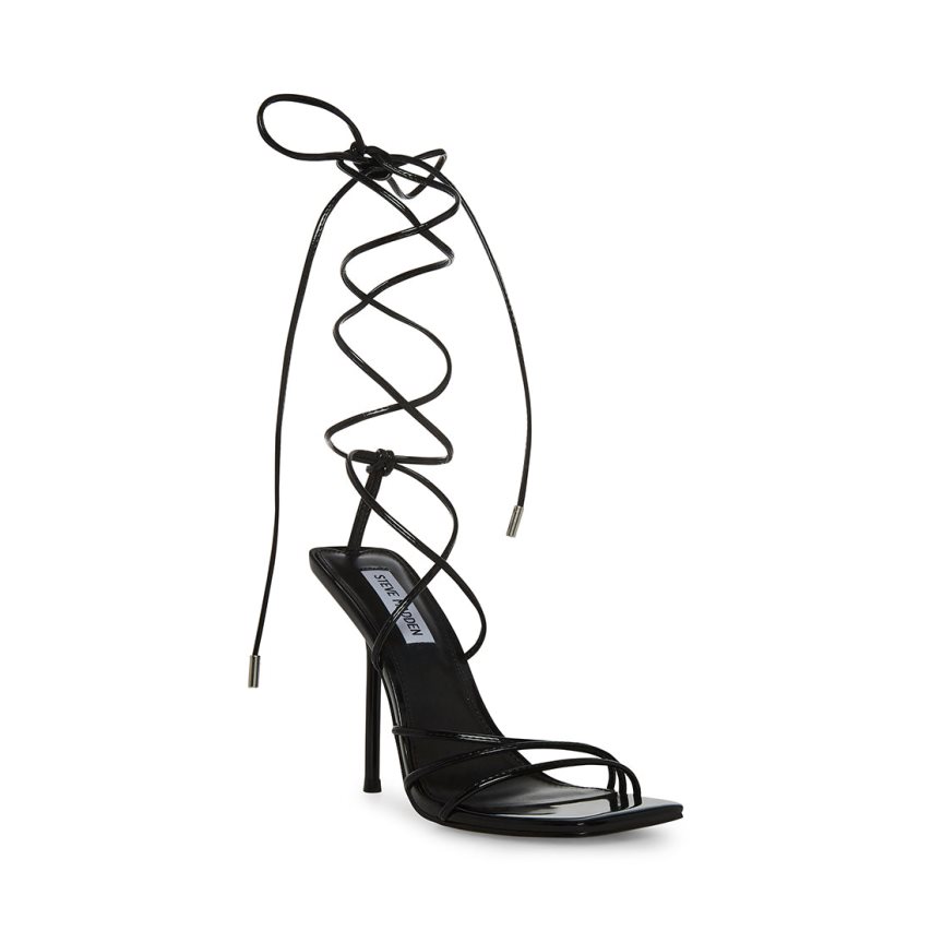 Black Steve Madden Evita Patent Women's Heels Sandals | PH 2067LVX